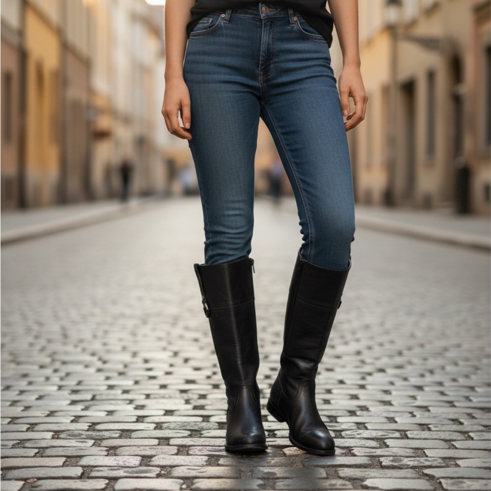 $389 Frye Jamie Ring Tall Distressed Stone Black Leather Knee High Zip Up Boot - Picture 3 of 14